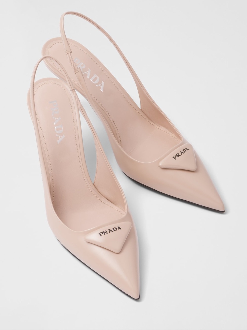 Prada Brushed Leather Pointed Toe Slingback Heels Pumps in Powder Pink NWOB - Picture 2 of 11